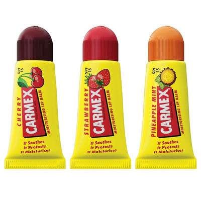 Bálsamo Labial Hidratante Carmex Triplo Transparente Spf 15 Fresa Piña Cereza 3 Piezas (3 Unidades)