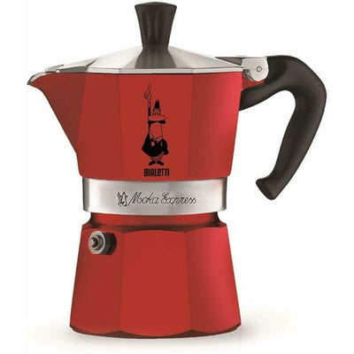 Bialetti Moka Red Aluminum Italian Coffee Maker 3 Cups