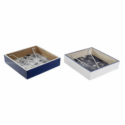 Servilletero DKD Home Decor Metal Blanco Azul marino Madera MDF (2 pcs)
