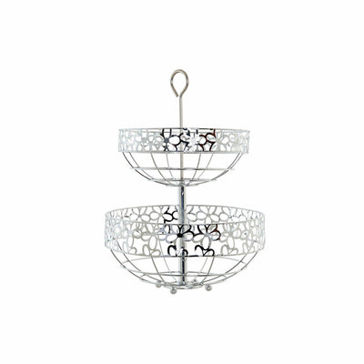 Frutero DKD Home Decor Plata Metal Flores (28 x 28 x 39 cm)