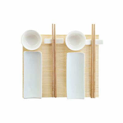 Set de Sushi DKD Home Decor Bambú Gres Blanco Natural Oriental 28,5 x 19,5 x 3,3 cm (9 Piezas) (28,5 x 19,5 x 3,3 cm)