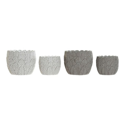 DKD Home Decor White Cement Grey Mountain Leaves Planter Set 18 x 18 x 15 cm Square (2 Units) (2 Pieces)
