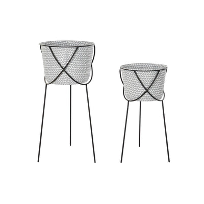 DKD Home Decor Black Grey Metal Iron Square Flower Pot Set 30 x 40 cm 37 x 37 x 82 cm (2 Units)