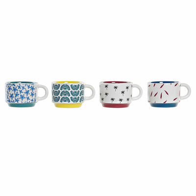Juego de Tazas de Café DKD Home Decor Amarillo Azul Multicolor Turquesa Granate Metal Gres 150 ml