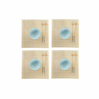 Set de Sushi DKD Home Decor 14,5 x 14,5 x 31 cm Azul Blanco Gres Oriental (16 Piezas)