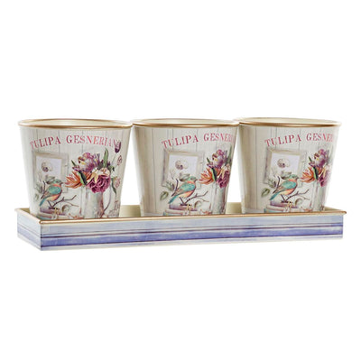 DKD Home Decor Rose Gold PVC Aluminum Shabby Chic Flower Pot Set 38 x 13 x 14 cm (3 Pieces)