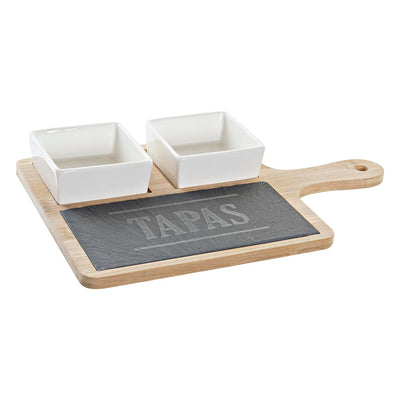 Set de Aperitivo DKD Home Decor Tapas Bambú Gres Pizarra 3 Piezas 31 x 20 x 5 cm