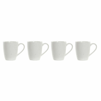 Juego de 4 Tazas Mug DKD Home Decor Blanco Natural Madera de caucho Gres 300 ml 19 x 13 x 31 cm