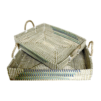 Juego de Bandejas DKD Home Decor Blanco Turquesa Natural 48 x 38 x 15 cm (2 Unidades)