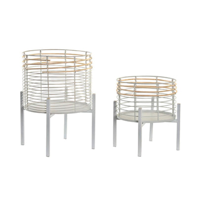 DKD Home Decor Natural White Metal Rattan Square Flower Pot Set 25 x 25 x 32 cm (2 Units)