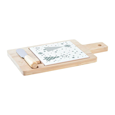 Set de Aperitivo DKD Home Decor Blanco Verde Bambú Gres (21,5 x 11,8 x 1,5 cm)
