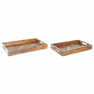 Juego de Bandejas DKD Home Decor 2 Unidades Marrón Marrón oscuro Madera de mango (2 Unidades)