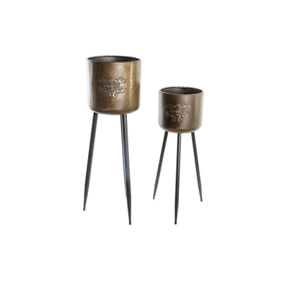 DKD Home Decor Black Champagne Metallic Metal Loft Flower Pot Set 30 x 40 cm 25 x 25 x 80.5 cm (2 Units)