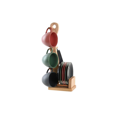 Juego de 6 Tazas con Plato DKD Home Decor Verde Rosa Gris oscuro Gres 150 ml 16 x 17 x 35 cm
