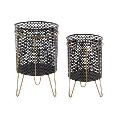 DKD Home Decor Black Gold Metal Loft Planter Set 36 x 36 x 58 cm