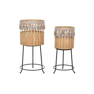 DKD Home Decor Planter Set 35 x 35 x 68 cm 31 x 31 x 68 cm Natural Black Metal Brown Bamboo 32 x 32 x 68 cm