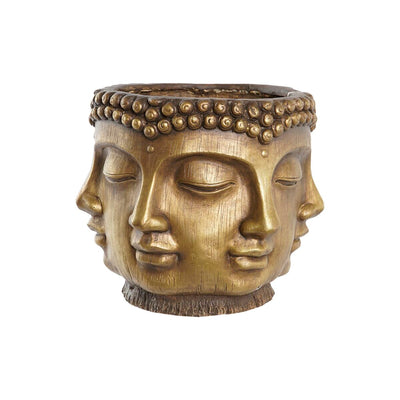 DKD Home Decor Gold Magnesium Wood Round Oriental Buddha Planter 34 x 34 x 30 cm 30 x 34 x 30 cm