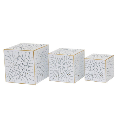 DKD Home Decor Gold Leaf Metal Planter Set 15 x 15 x 15 cm White Tropical Plant Leaf