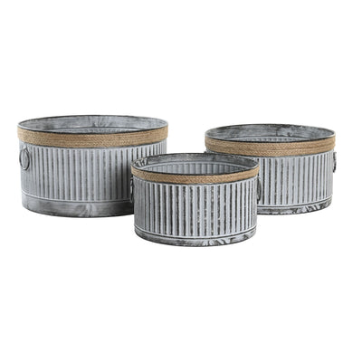 DKD Home Decor Brown Grey Metal Rope Vintage Worn Planter Set 38 x 38 x 21 cm