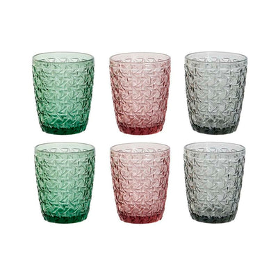 Set de Vasos DKD Home Decor Verde Gris Rosa Cristal Con relieve 240 ml (6 Unidades)