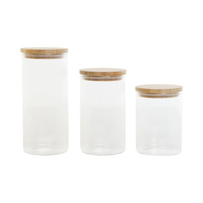 Set de 3 Botes Home ESPRIT Transparente Silicona Bambú Vidrio de Borosilicato 10 x 10 x 22,3 cm