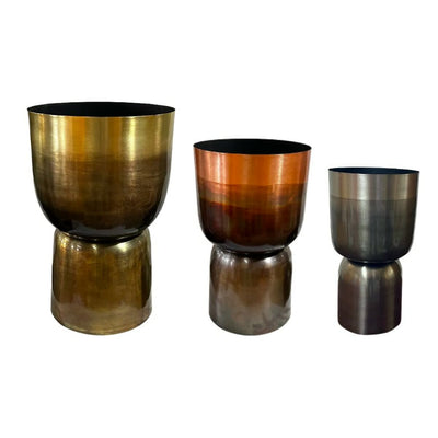 Home ESPRIT Planter Set Copper Grey Gold Metal 40 x 40 x 62 cm