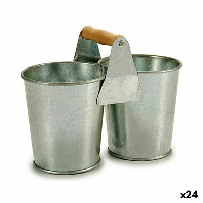 Macetero Ibergarden D60088-B Marrón Plateado Madera Zinc Doble 20 x 15 x 10,2 cm (24 Unidades)