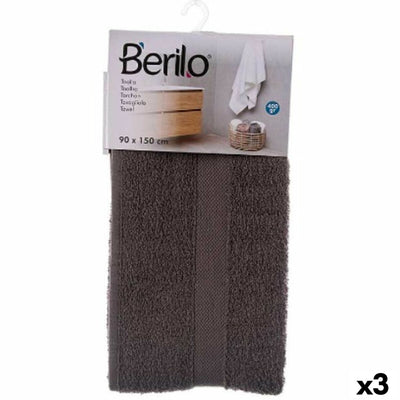 Berilo 89671 Bath Towel Grey 80% Cotton 20% Polyester 90 x 150 cm 90 x 0.5 x 150 cm (3 Units)
