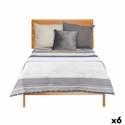 Reversible Quilt 240 x 260 cm Hexagons Blue White Gray (6 Units)