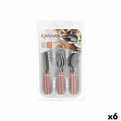 Kinvara KT166096-1C-P Pink Silver Stainless Steel Plastic Cutlery Set (6 Pieces)