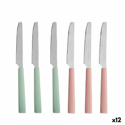 Kinvara CN-KT166096-1K Green Pink Silver Stainless Steel Plastic Knife Set (12 Pieces)