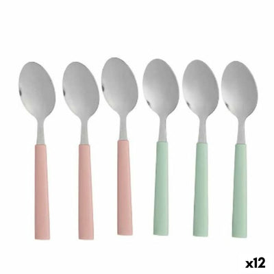 Kinvara CN-KT166096-1T Green Pink Silver Stainless Steel Plastic Dessert Spoon Set 15.7 cm (12 Pieces)