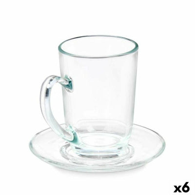 Taza con Plato Vivalto 41089 Transparente Vidrio 200 ml (6 Unidades)