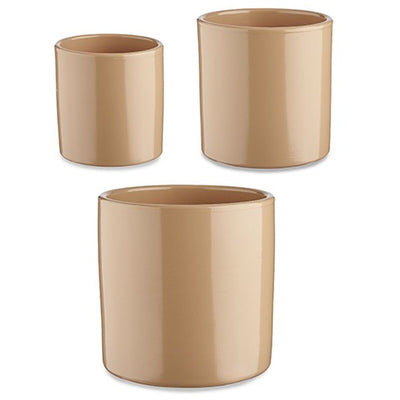 Ibergarden CILINDRO-1019 Beige Clay Cylinder Pot Set Ø 14 cm Ø 22 cm Ø 17 cm 3 Pieces